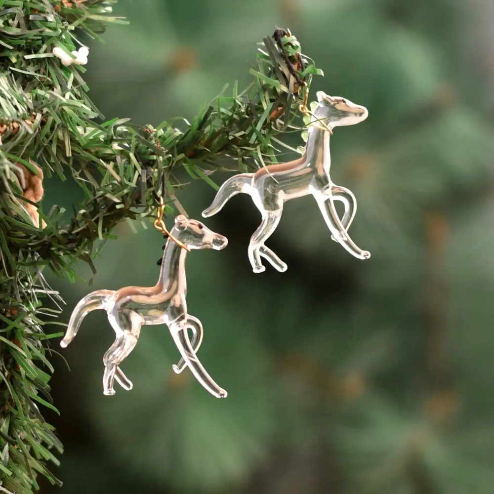 Figurine de cheval en verre transparent traditionnel fait à la main en gros décorations d'arbre de Noël ornements pour enfants GSET-651 de 2.00 pouces
