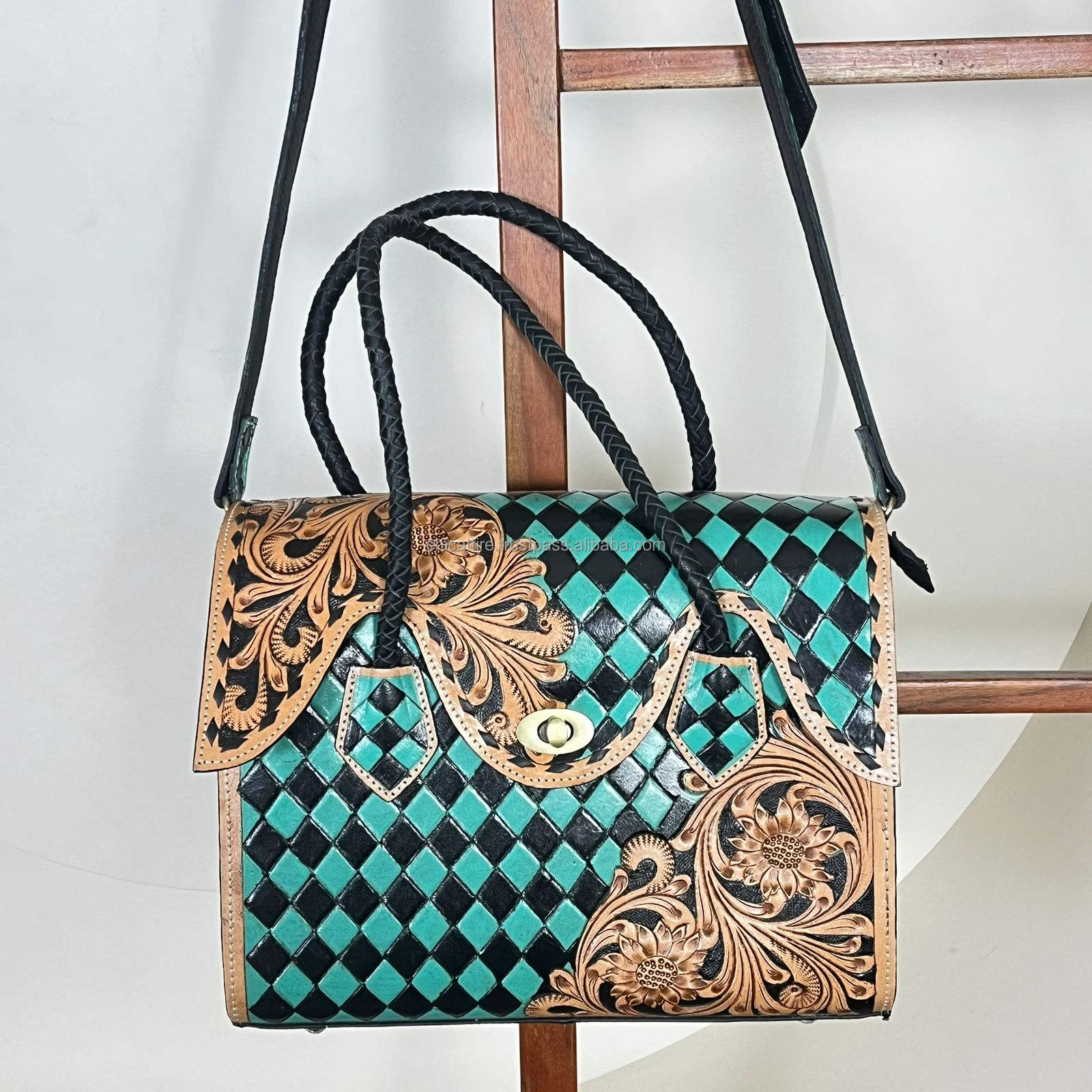 Turquoise & Black Checkered