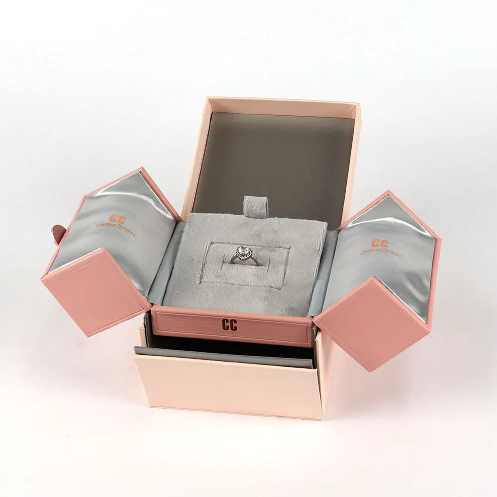 Boîte de rangement de bijoux de luxe personnalisée de haute qualité, double porte rose boîte à bijoux petite boîte à bijoux de voyage en faux cuir
