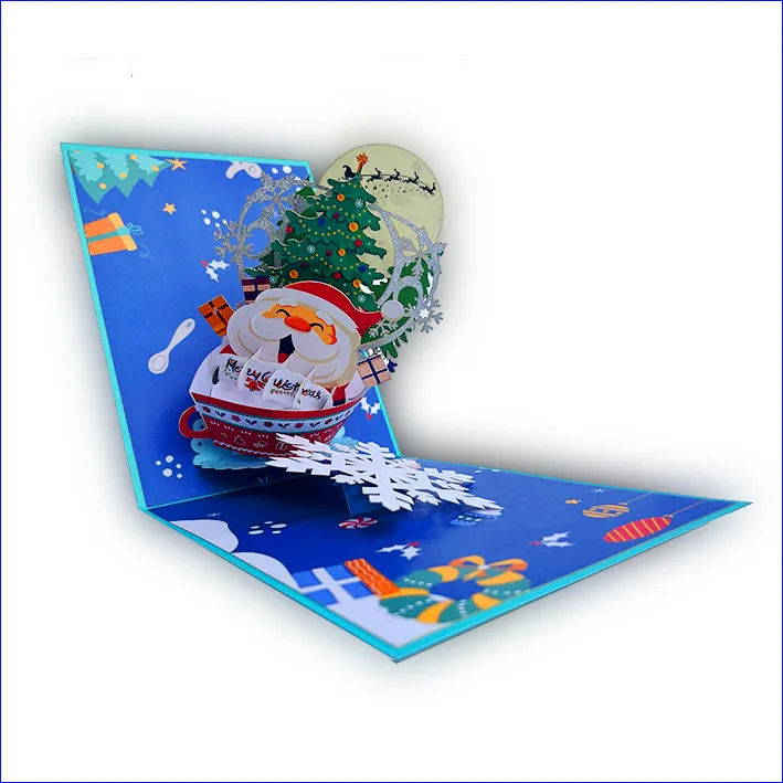 3d Xmas Santa Clausule Pop-Up Wenskaarten Papier Pop-Up Cadeaubon Kerstkaarten Met Envelop-Gc32