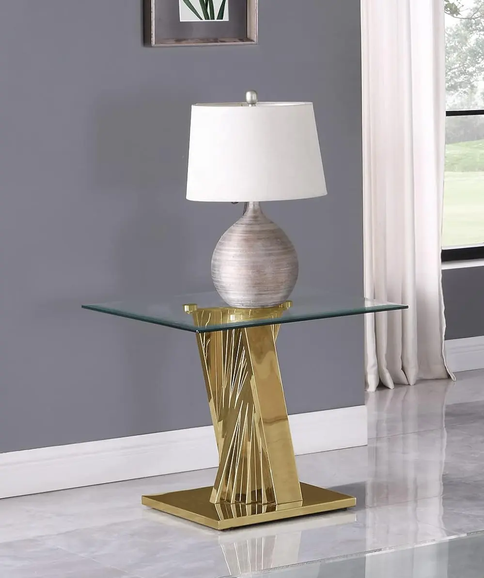 La más nueva mesa auxiliar de acero inoxidable Z de lujo, mesa auxiliar cuadrada de vidrio templado, mesa decorativa elegante para el hogar del Hotel