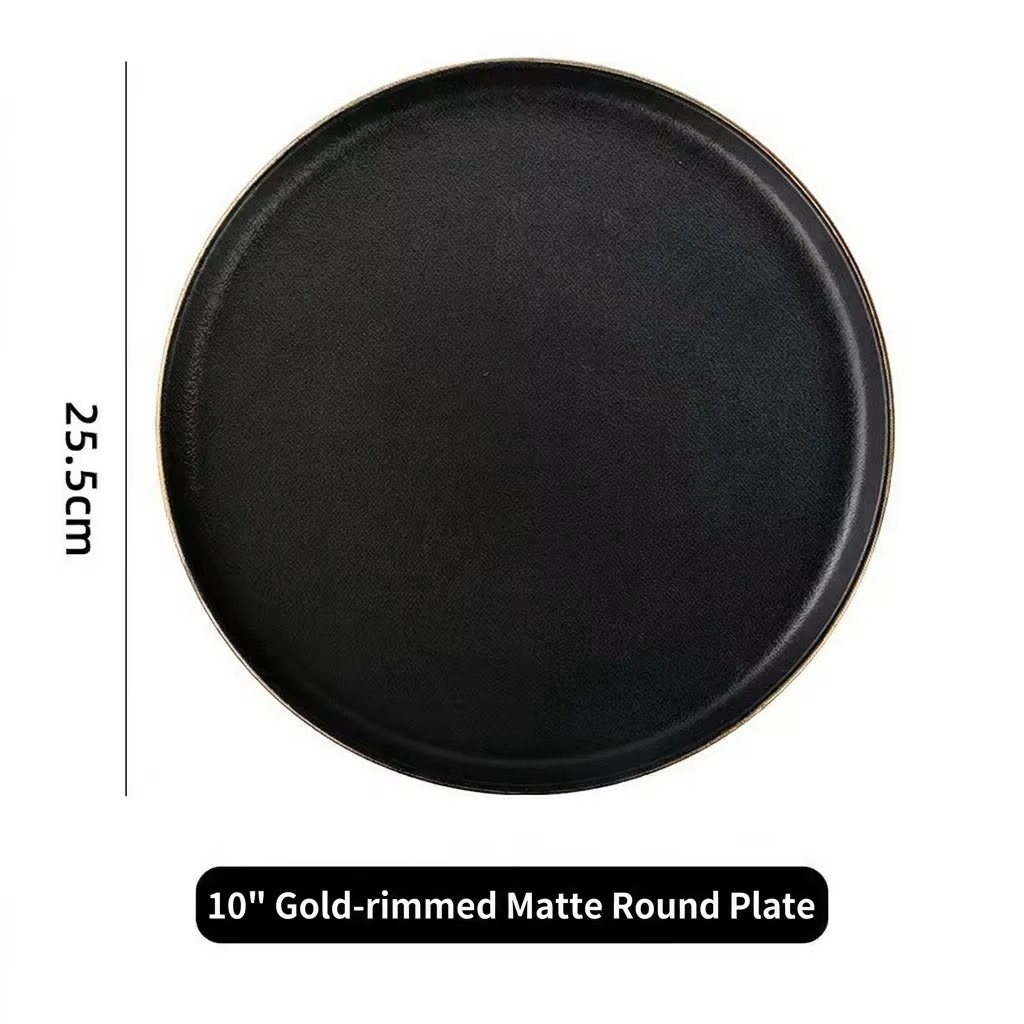 10 inch black matte gold rim round plate