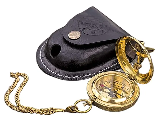 Tasca di puntamento in ottone nautico meridiana pulsante bussola custodia in pelle lucida bussola fatta a mano copertura in pelle antica regalo