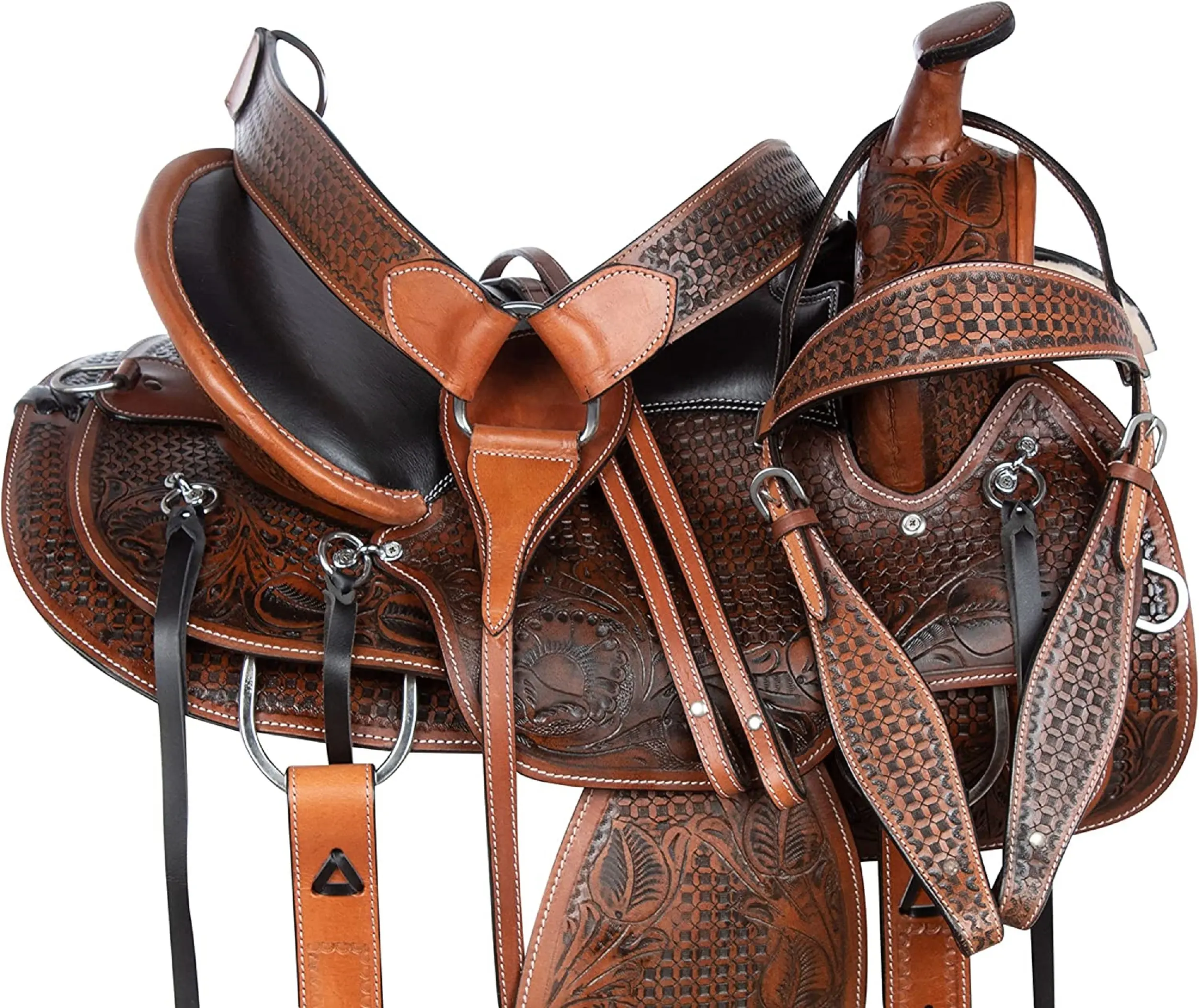 Kualitas Premium Sadel Kuda Kulit Barat dengan Tack Kuda Yang Cocok Set Sadel Barel Kulit Asli Pelana Balap Inggris