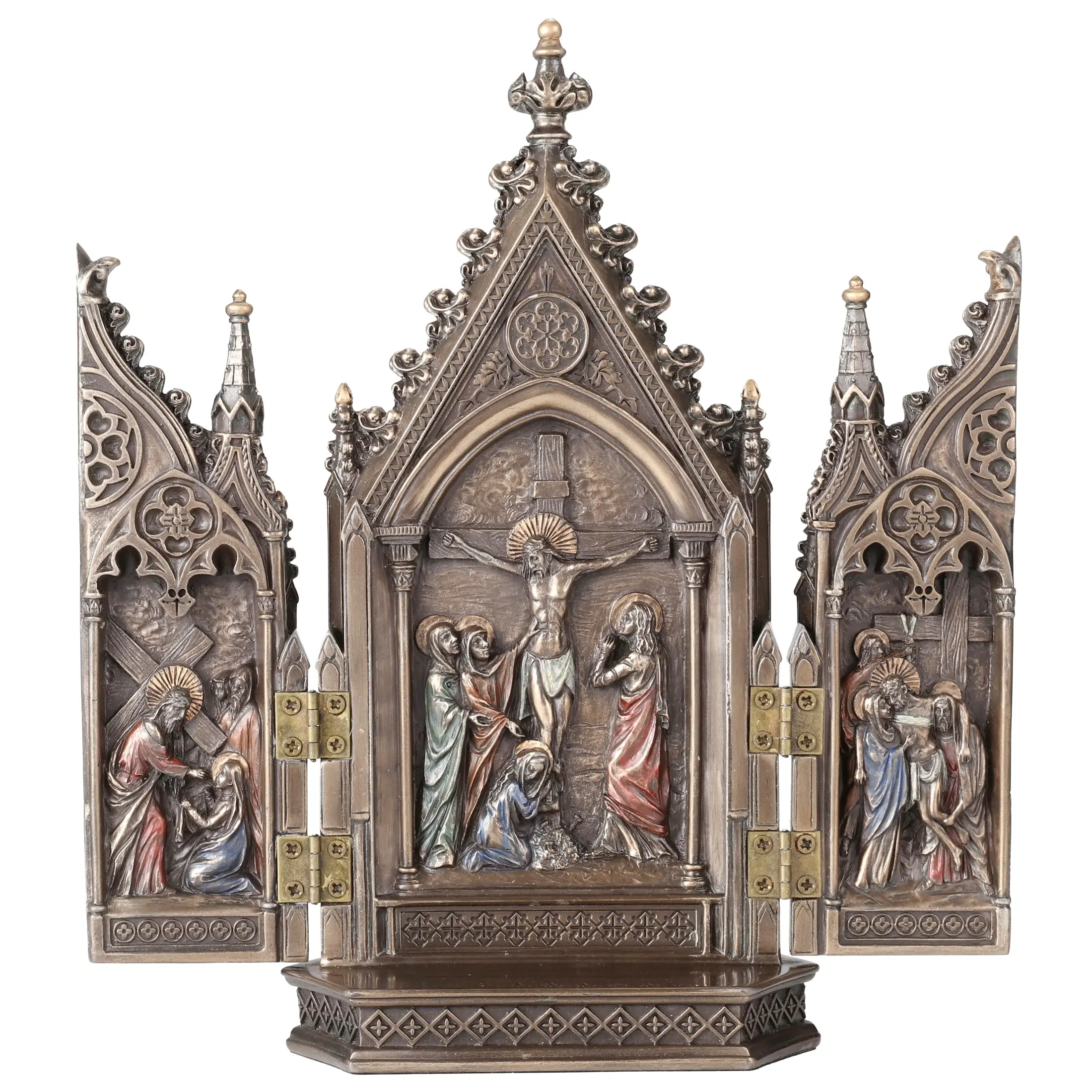 DESIGN VERONESE-scultura religiosa-calcary TRIPTYCH - COLD CAST BRONZE -OEM disponibile