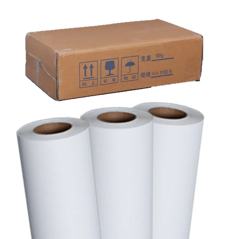Papel de sublimación de transferencia de calor adhesivo de fábrica de gran formato 52gsm 64 pulgadas 2000m papel de sublimación de tinte para tazas de camisetas de cerámica