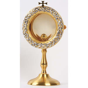 Mat ve nikel kaplama bitirme ile pirinç Monstrance yuvarlak şekil kabartmalı tasarım kırmızı boncuk kakma ile ekran için yüksek kalite - Product Image 2