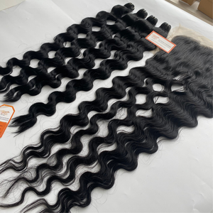100% saf ham işlenmemiş bakire ham vietnam insan saçı uzantıları gevşek derin dalgalı doğal renk makine çift atkı Remy - Product Image 6