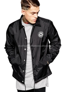 Logotipo personalizado Blusão leve casaco impermeável ao ar livre Botão Up Nylon Coaches Jacket