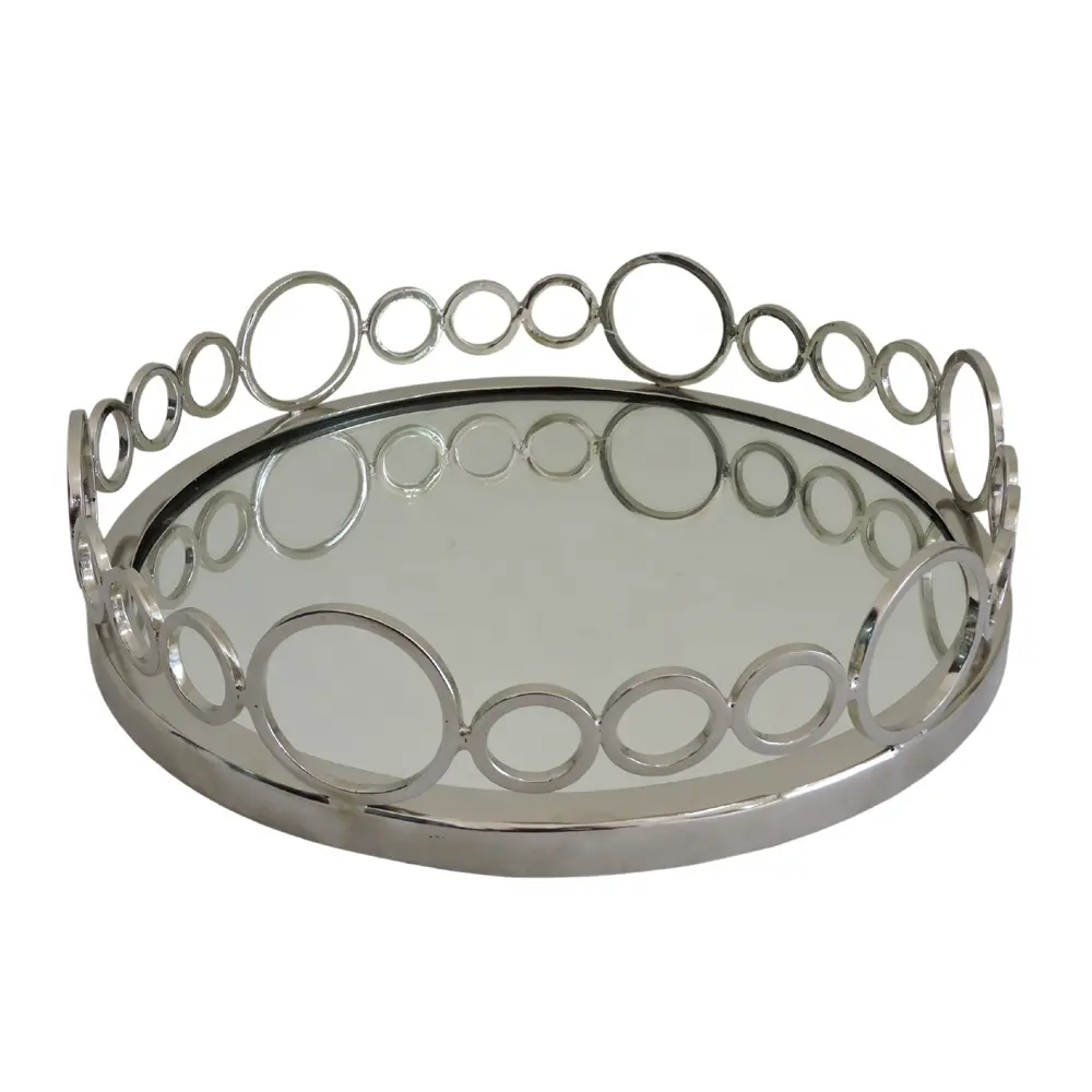 Стальной Лоток круглой формы, никелированный серебристый декоративный лоток в современном стиле для дома