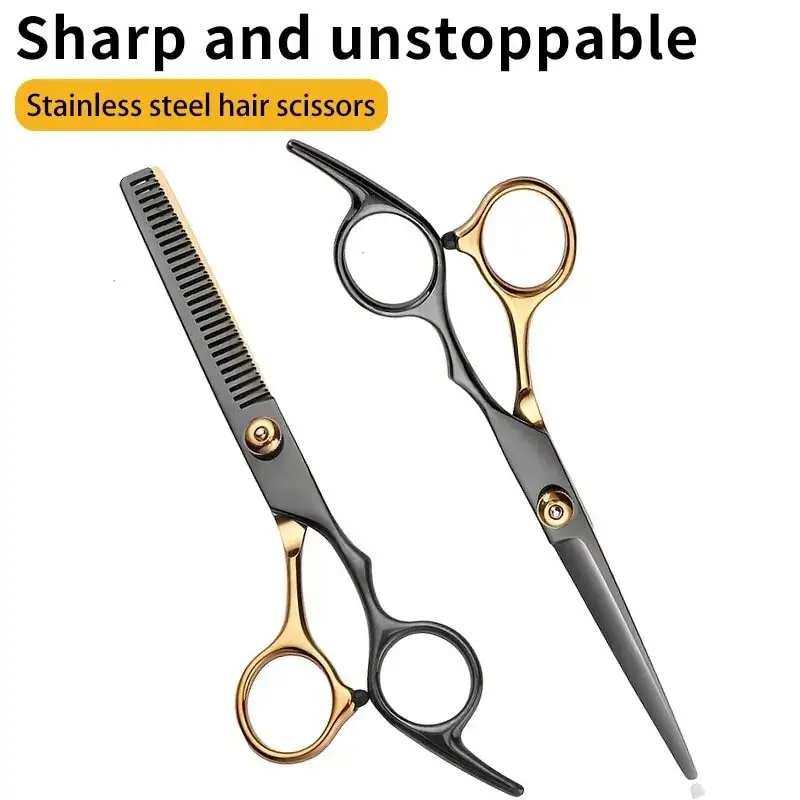 Professional Hair Cutting Scissors, Home Hair Cutting Barber/Salon Thinning Shears, Stainless Steel Hairdressing Black Golden