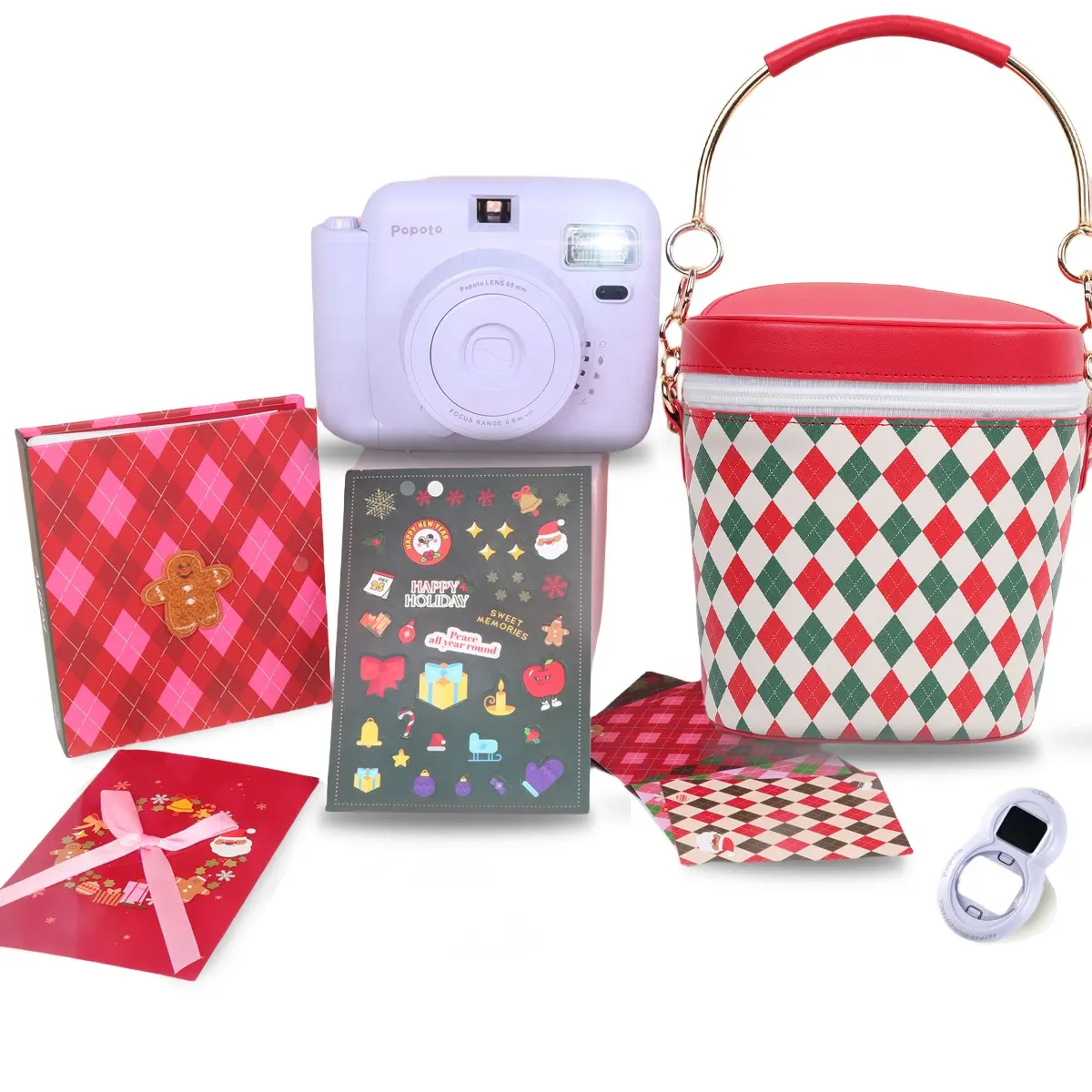 Popoto 인스턴트 카메라 선물 번들 PU 패션 가방에 적합 Fujifilm instax 미니 카메라 폴라로이드 카메라 메리 크리스마스