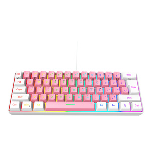 HXSJ V700 Mini Custom 61 teclas con cable RGB Arco Iris retroiluminado Rosa Gaming Keyboard Mute Membrane Keyboard con interfaz USB para niñas - Product Image 4