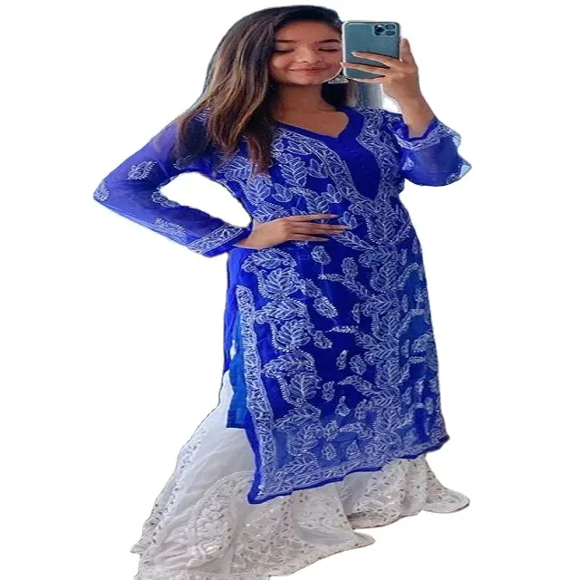 Traje de diseñador semi cosido Ropa de mujer de color de moda Kurti 100% Fabricante de Ropa Étnica hecha de algodón de la India
