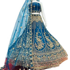 ウェディングインド民族ウェアヘビージョーゼットブライダルLehenga Choli刺繍スパンコールワークヘビーネットDupatta Lehengaサリー