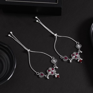 Yeni 925 ayar gümüş pembe boncuk baskılı gümüş kaplama halhal kadınlar için ayak zinciri ayak bileği aşınma takı özel asılı payal - Product Image 3