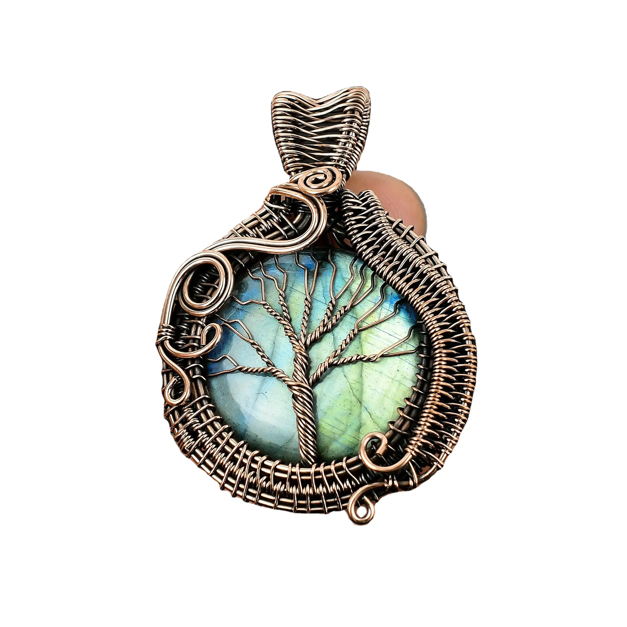 Awesome Natural Yellow Fire Labradorite Copper Owl Pendant Gemstone Copper Wire Wrap Pendant Jewelry For Gift Polish Pendant