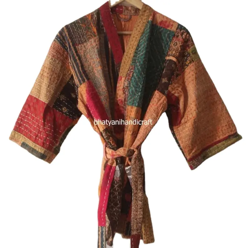 ENVÍO EXPRESS-Chaqueta Kantha de algodón de retazos, abrigo de invierno, bata unisex, vestido de Navidad, kimono de noche