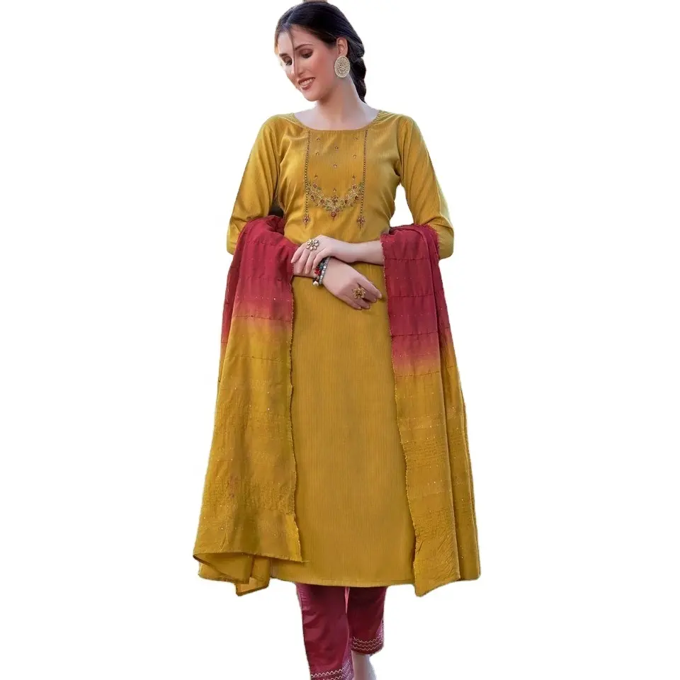 Kurtis con pent y Dupatta salwar kameez, ropa India paquistaní para mujer y niña, ropa informal de verano, colores brillantes