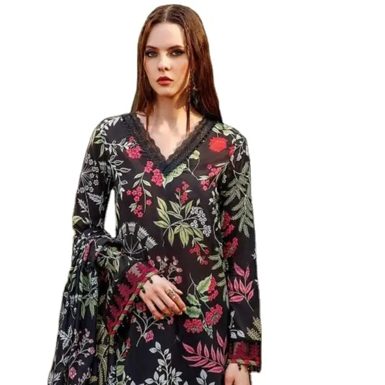 Collection été Costume en pur coton imprimé semi-pelouse Bas avec coton Dupatta Matériel de robe de costume pakistanais