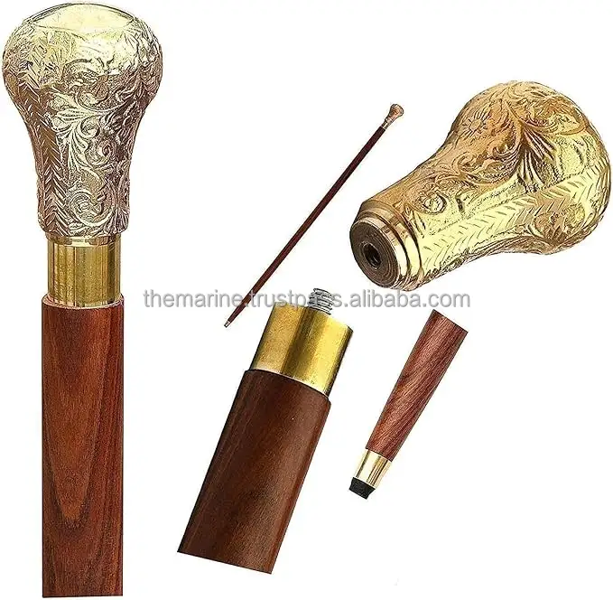 Solid Brass Gold Designer Knob Handle com Brown Wooden Walking Stick Alta Qualidade Folding Walking Cane Para Old Age Pessoa