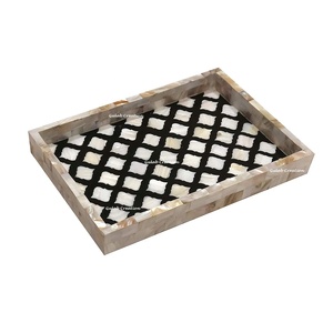 Paspas kakma siyah ve beyaz fas desen anne ev mutfak ve yemek masası için inci servis tepsisi - Product Image 2