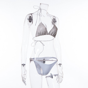 للبيع بالجملة ملابس سباحة مخصصة للسيدات طقم بكيني مثلث مع شعار بدلات سباحة من قطعتين مصنوعة من سبانديكس/نايلون خدمة OEM متوفرة - Product Image 6