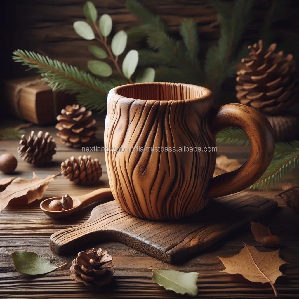 Nature's CarveWood Mug-Auténtica artesanía de madera para sorbos ecológicos y artesanía inigualable taza de viaje de madera
