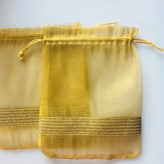 Borsa in rete di Organza con coulisse di raso per gioielli e caramelle borsa regalo Shagun Potli sacchetti regalo per regali di ritorno multicolore