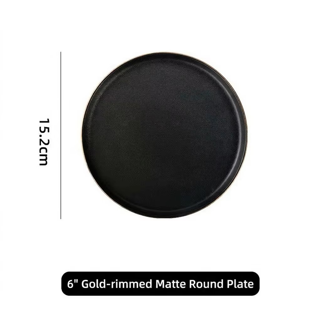 6 inch black matte gold rim round plate