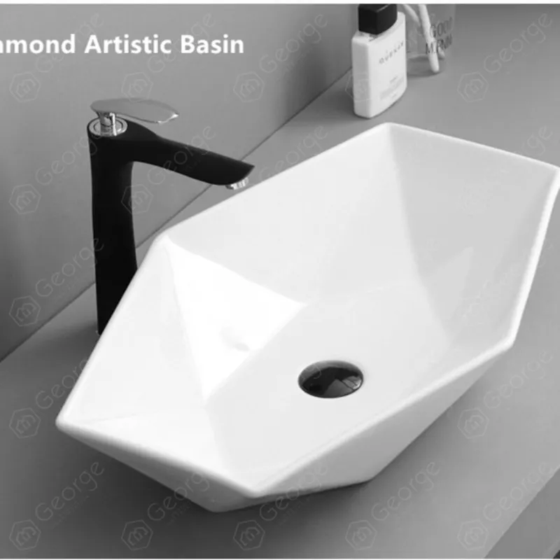 Lavabo de baño con forma irregular de estilo simple, moderno lavabo blanco de Arte de cerámica, LX1060