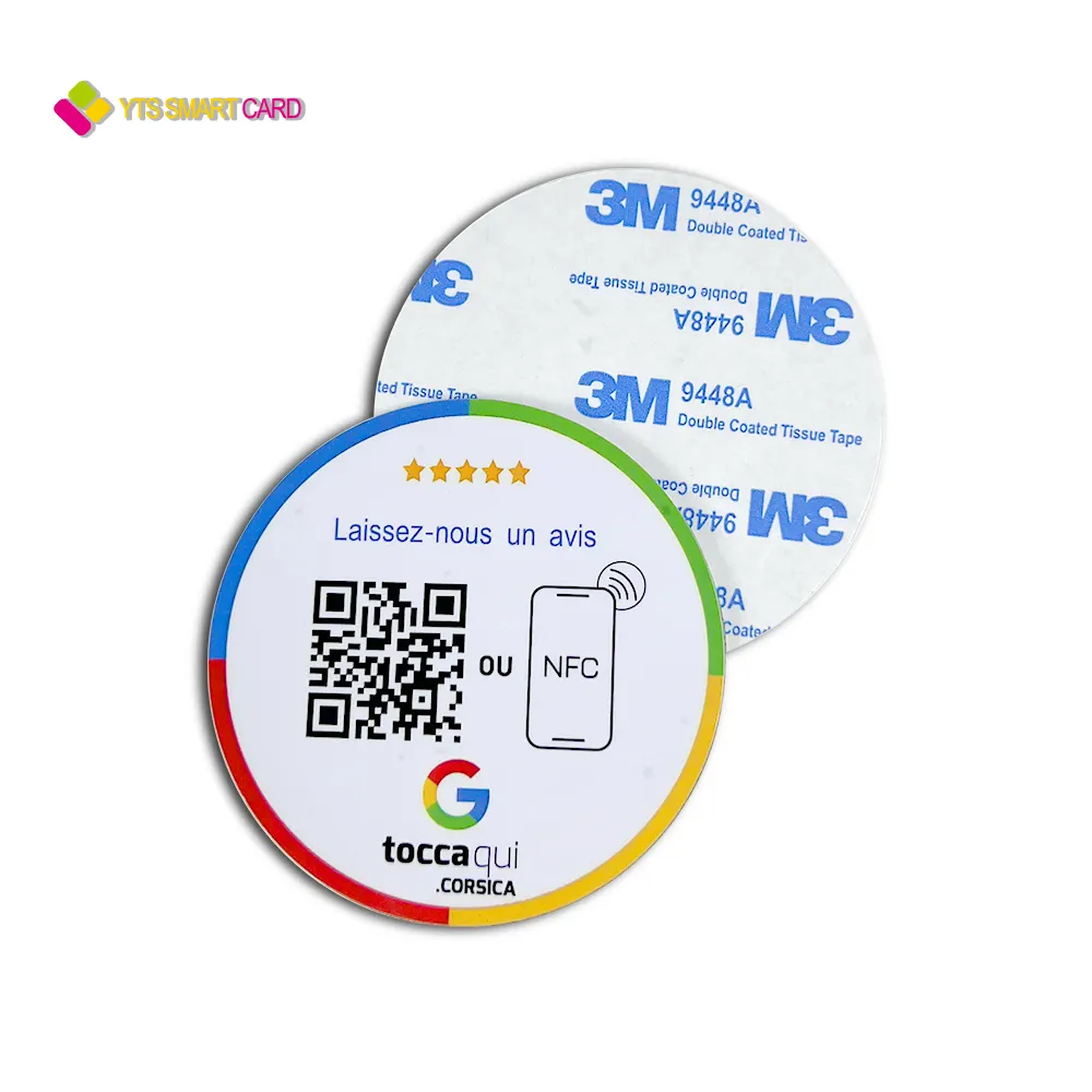 YTS personalizar las redes sociales compartir etiqueta NFC pegatina de teléfono móvil epoxi impermeable con adhesivo 3M Google Play Tarjeta de revisión de regalo