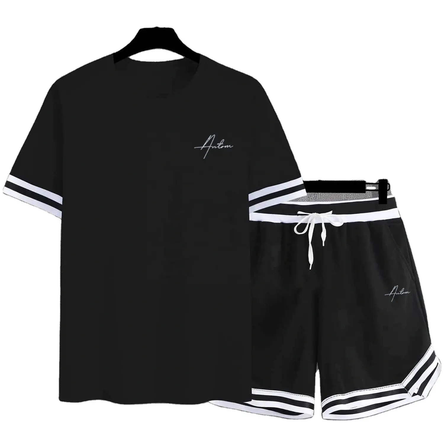 थोक सस्ते स्लिम फिट पुरुषों जुड़वां सेट कस्टम टीशर्ट परिवार संगठन के साथ मिलान टी शर्ट शॉर्ट्स 100% कपास सेनील कढ़ाई