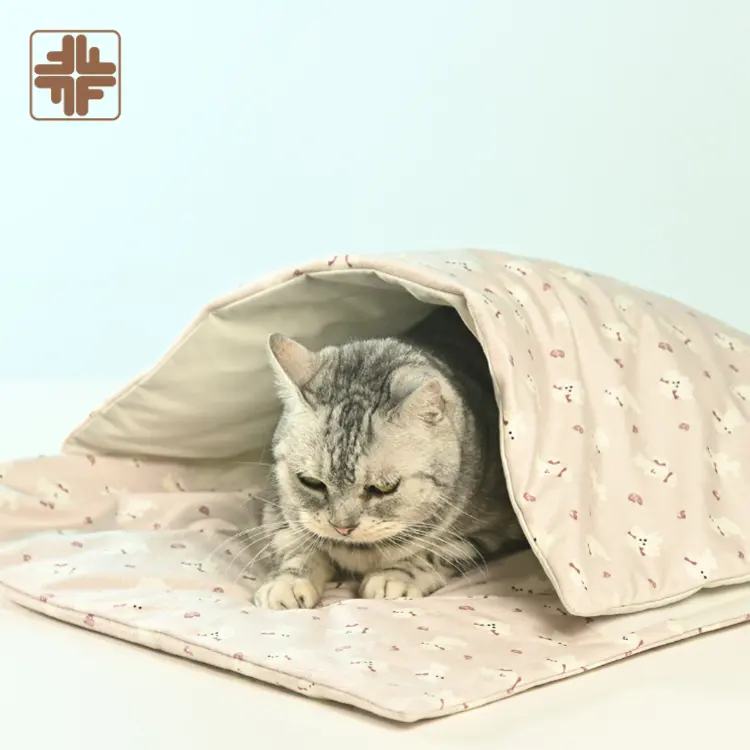 كهف سرير مستطيل الشكل مخصص للحيوانات الأليفة مع غطاء بطانية مرفق