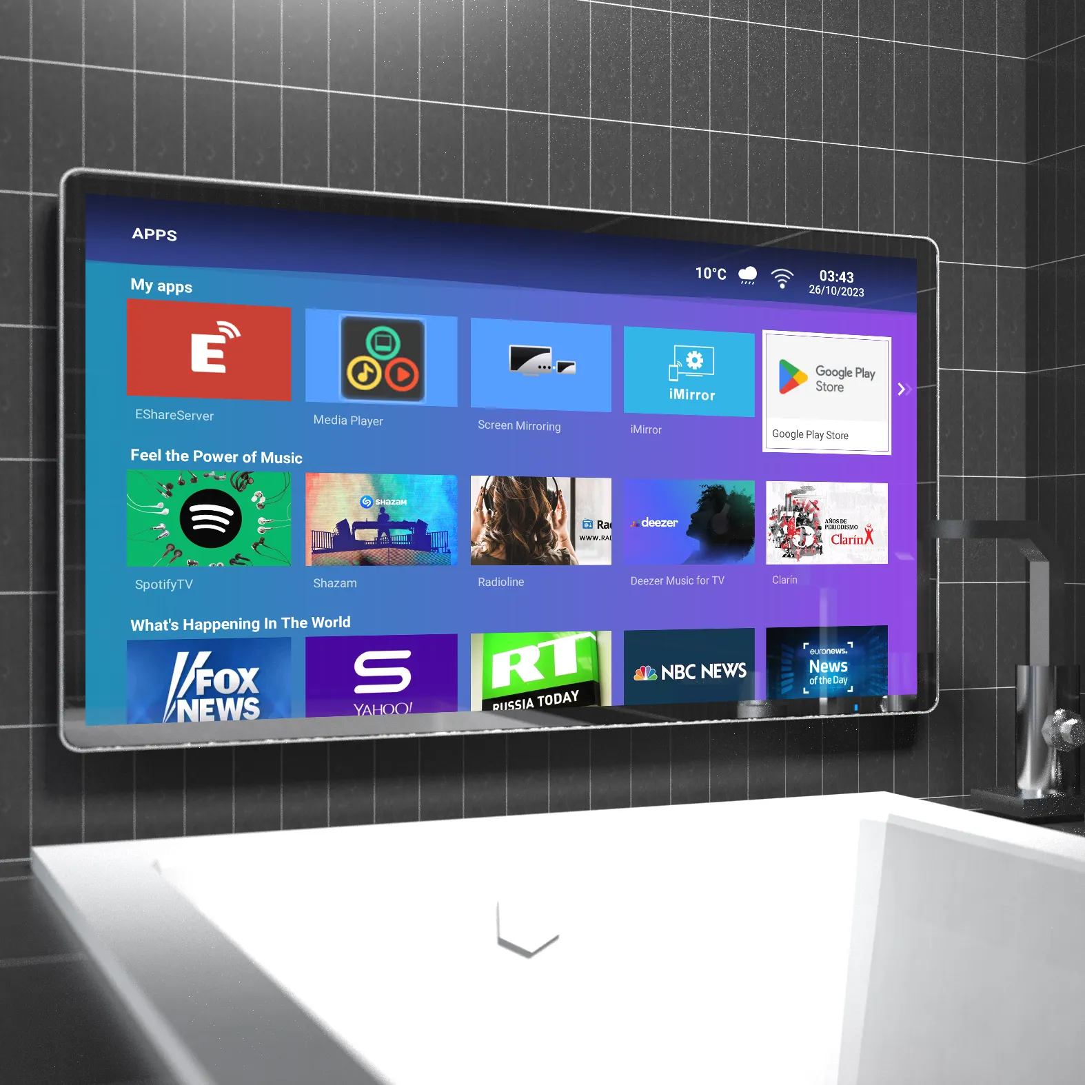 Banyo ve yatak odası akıllı TV için 4K Ultra HD ve kablosuz ekran ile 32 inç akıllı banyo aynası TV