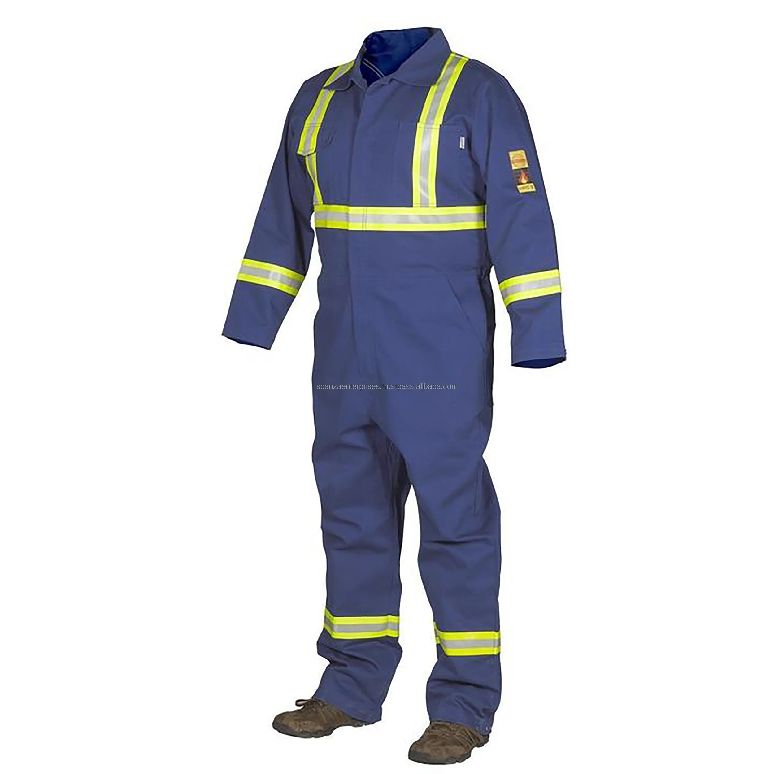 Hivis - Macacão de segurança reflexivo para construção, resistente a chamas, com logotipo personalizado azul, uniforme de segurança à prova d'água para trabalho