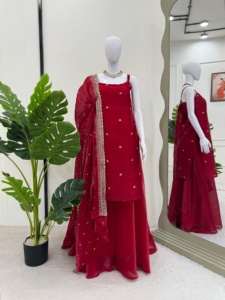 Zarif Jimi Choo konu ve dizisi çalışma Kurti Plazo ve dantel sınır Dupatta ile 3XL ile XXL boyutları M giymek için hazır Set - Product Image 2