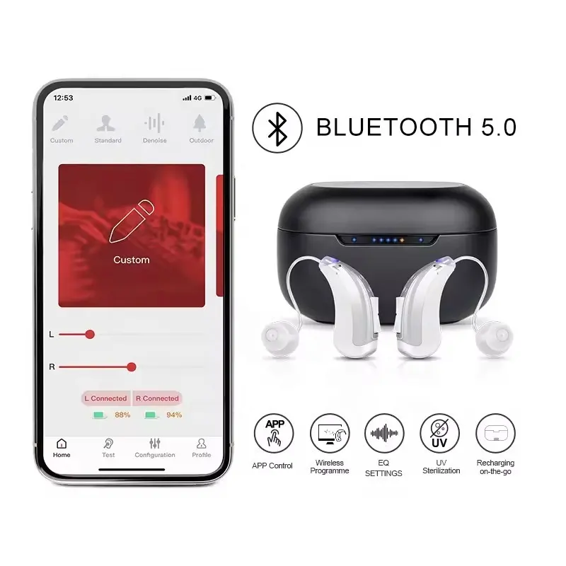 JINGHAO OTC Smart APP Mini BTE Audífonos Venta Fabricante Precio Inalámbrico Digital Recargable Audífono para la pérdida auditiva