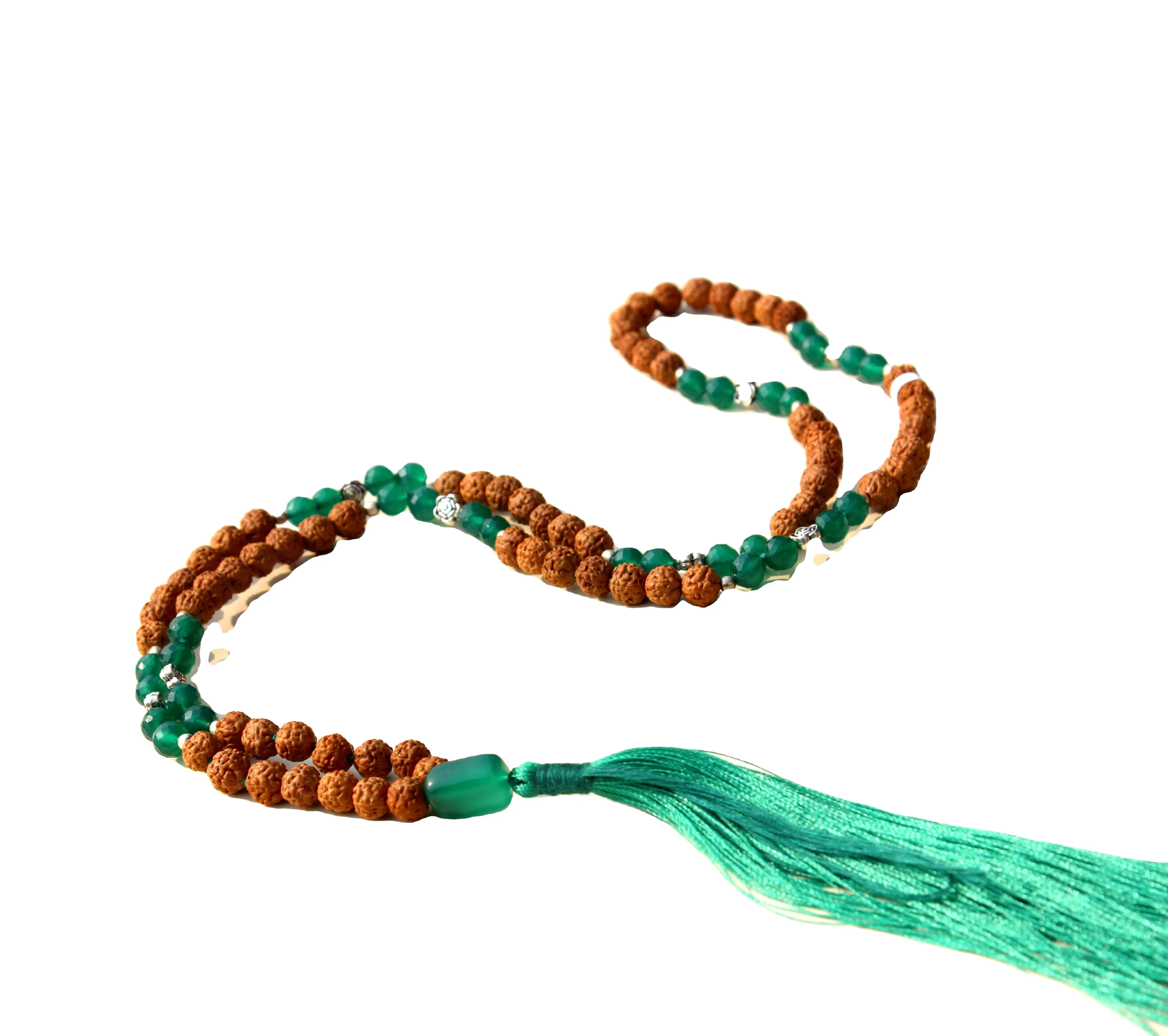 Acquista rosario di alta qualità 8 mm 108 perline di preghiera Mala Bodhi Beads Rudraksha collana lunga nappa annodata