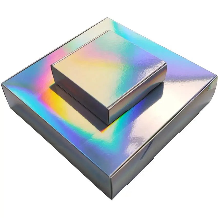 Silver Holographic Rainbow Iridescent Color Gift Packaging Paper Box Iridescent Christmas Gift Box