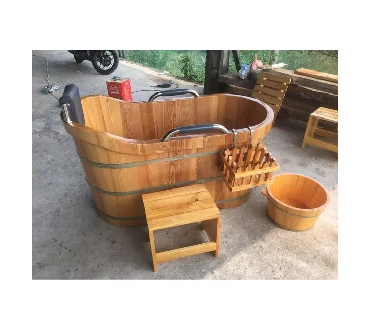 הזול ביותר מחיר למכירה עץ חבית אמבטיה טיק עץ עץ אמבטיה עיסוי אמבטיה עם אביזרי 99GD