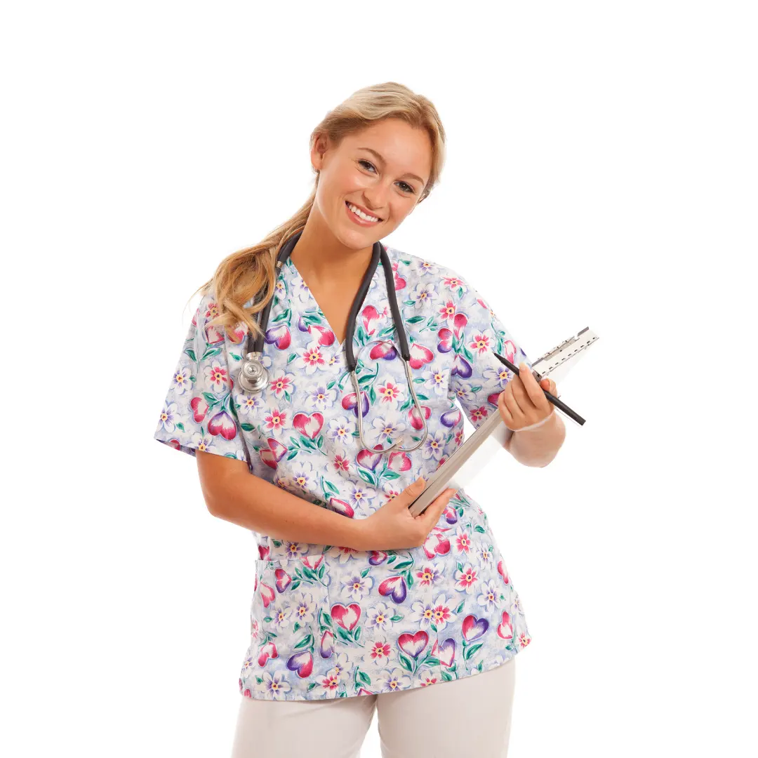 Último diseño buen precio logotipo personalizado colorido cuello en V médico Scrub Hospital enfermera médico uniforme blusa enfermera