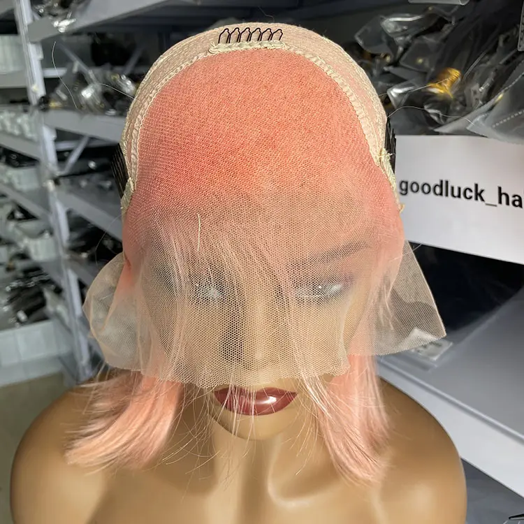 Peruca bob colorida para mulheres, cabelo de vison pré-selecionado, peruca bob brasileira, corte rosa, atacado Goodluck