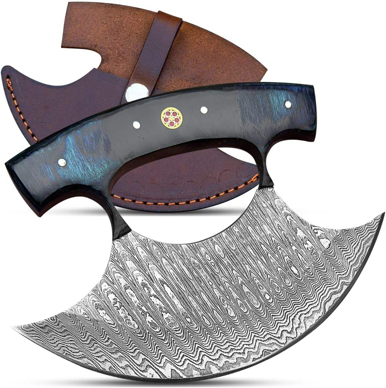 Damascus Steel Blue & Black Wood