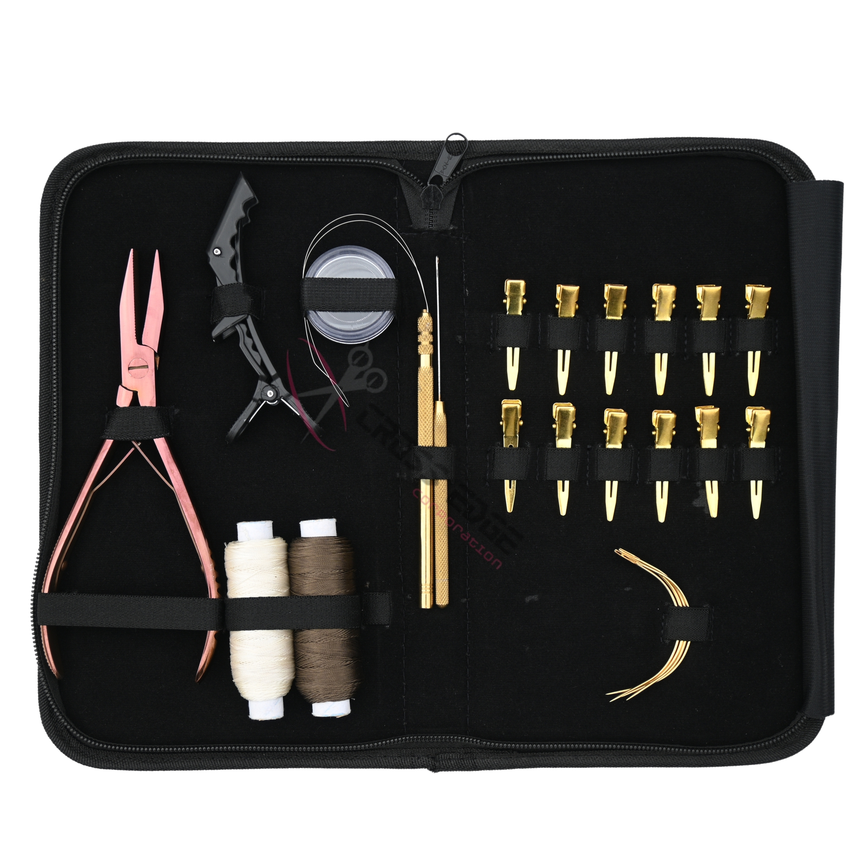 Alicates Rosegold con herramientas doradas para extensiones de cabello