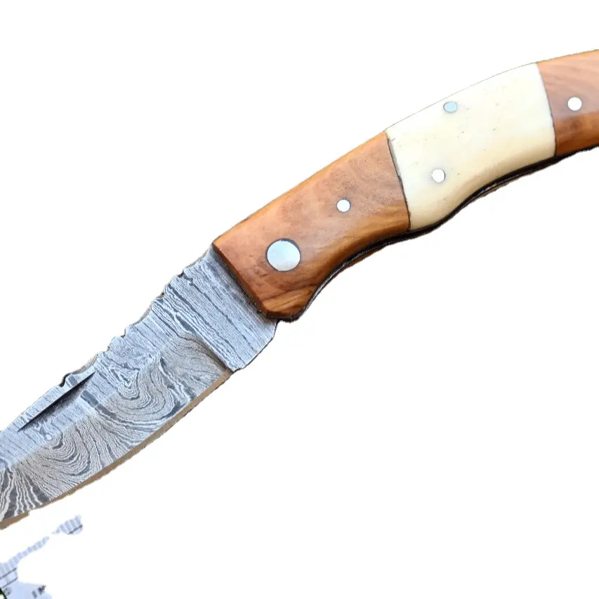 سكين الجيب المصنوع يدويًا, سكين الجيب متعدد الوظائف بسعر الجملة ، سكاكين قابلة للطي ، عظم صلب دمشقي ، ومقبض خشبي