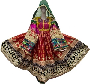 अफगान Kuchi तीन टुकड़ा पार्टी शादी की पारंपरिक हस्तनिर्मित लाल बनारसी फ्रॉक 2023 - Product Image 2