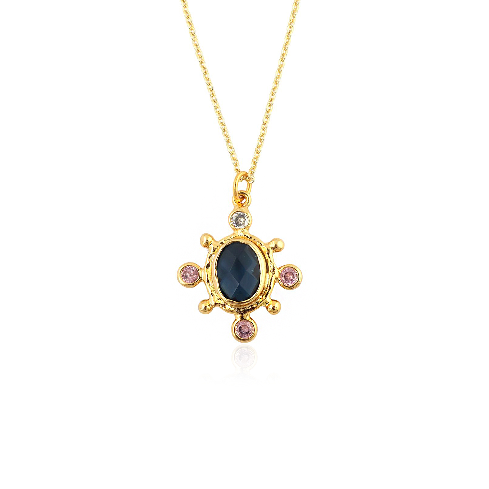 1.Quartz bleu de Londres, CZ rose et blanc