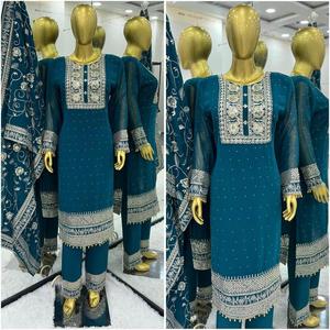 ATTRACTIVE GEORGETTE EMBROIDERY SEQUENCE WORK TOP <strong>BOTTOM</strong> WITH DUPATTA RAMA - Product Image 5