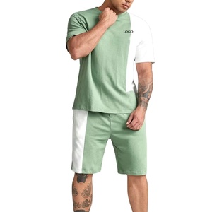Özel yaz tasarım 2 parça erkekler S işlemeli kısa Set yeni yaz ikiz erkekler için genişletilmiş boyutları erkekler iki ton Tee Set - Product Image 1